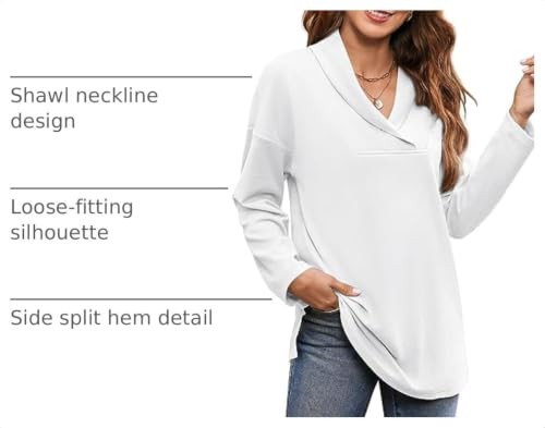 Image of Women's Long Sleeve Tops Fall Shawl Neck Tunic Tops for Leggings Casual Blouse Sweatshirt