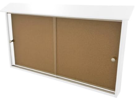 BuyBocceBalls Listing - Tennis, Bocce, Golf Court Accessories - Messaging Boards - Outpost Message Center with Acrylic Doors - Model 150 - White - Post Attached, Header Sign, Sliding Door Lock