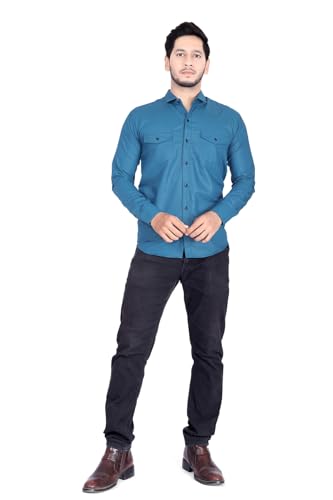 Image of Men's Cotton Spread Collar Full Sleeve Regular Fit Solid Casual Shirt with Double Pockets - Stylish Comfortable Shirt for Everyday Wear