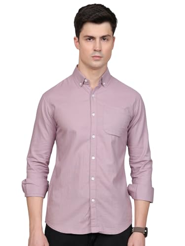 Image of Majestic Man Classic Slim Fit Solid Cotton Casual Shirt with Button-Down Collar