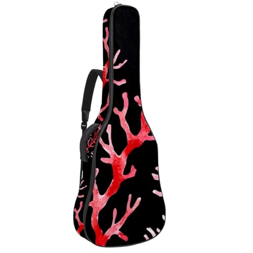 Acoustic Guitar Bag, Soft Guitar Case with 2 Pockets and Back Hanger Loop for 40 41 42 Inch Electric Bass Classical Guitars, Watercolor Natural Red Coral on Black Background