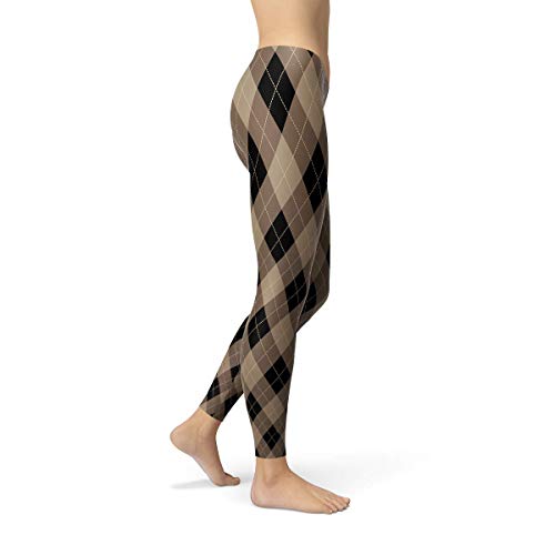 Argyle Leggings For Women Mid Waist Pants In Diamond Checkered Pattern Print Black, Beige #TOP2