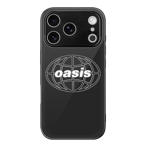 iPhone17 Pro用ケース オアシス OASIS バンド スマホケース 背面 強化ガラス アイフォン17 Proカバー ワイヤレス充電対応 耐衝撃 全面保護 軽量 脱着簡単 傷汚れ防止 指紋防止 かわいい おしゃれ 贈り物