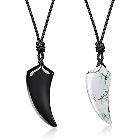 COAI Collar para Parejas de Novios con Colgante Yin Yang Diente de Lobo de Howlita y Obsidiana Negra Piedra Natural Cover