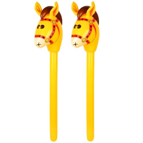 2 Pieces Inflatable Stick Horse Inflatable Horse Head Stick Balloon Funny Stick Horse Toy for Halloween Birthday Party Decorations Supplies Cowboy Party Supplies Favors Props (37 Inches Yellow)