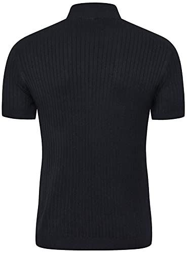 Qzh.duao Men's Casual Slim Fit Short Sleeve Mock Turtleneck Knit Pullover Sweater, Black-Short, Medium #TOP1