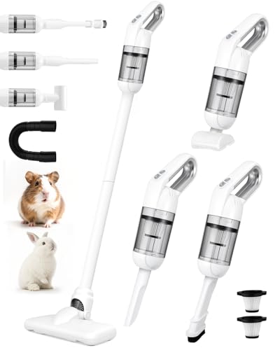Lyrzzey Guinea Pig & Rabbit Vacuum Cleaner Poop – 12000Pa Cordless Long-Handle Cage Cleaner for Daily Pet Messes, Ideal for Guinea Pigs, Rabbits, Birds, Reptiles & Small Pets – White