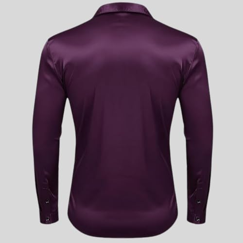 Image of IndoPrimo Men's Satin Shirt with Spread Collar Neck Line Solid Pattern Full Sleeves Regular Fit Western Style and Standard Length