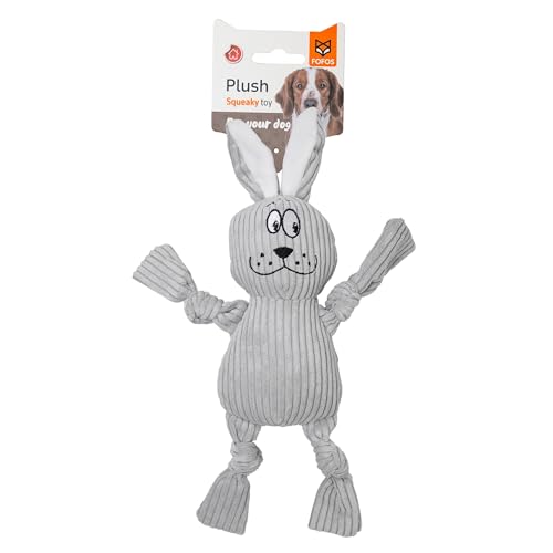 Image of BarkButler x Fofos Fluffy Rabbit Stuffed Soft Squeaky Plush Dog Toy,Grey|for X-Small- Small Dogs(0-10kgs)|Knotted Legs|Squeaker|Machine Washable|Corduroy Fabric|for All Breeds|Cuddle, Chew, Fetch