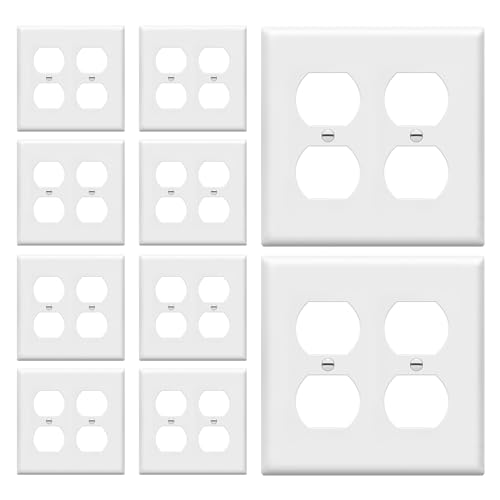 Enerlites 8822-W 2-Gang Duplex Outlet Wall Plate, Standard Size, Unbreakable Polycarbonate, White - 10 Pack