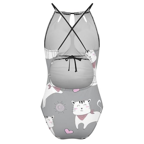 Maillot une pièce chat blanc mignon pour gommer les complexes du ventre plat