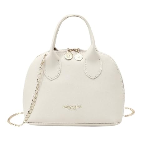 Bolsa feminina pequena a tiracolo clássica com zíper duplo e alça superior, Branco, Bolsas de mão