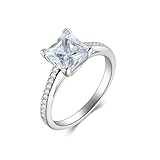BCughia Anillo de compromiso de 9/14 quilates, para mujer, oro blanco 375 585, con forma de princesa real, moissanita, alianzas de boda, anillos de amistad, tallas 47-62, Oro blanco 375 de 9 quilates