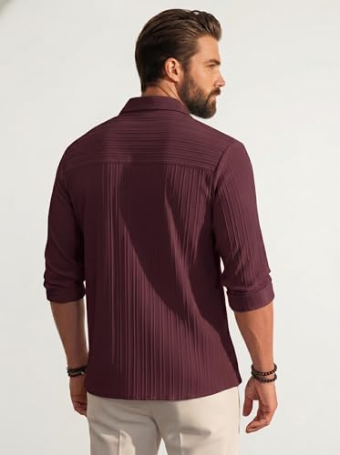 Image of Amazon Brand - INKAST Men's Casual Button Down Shirts Long Sleeve Linen Shirt Fashion Textured Beach Summer Shirt
