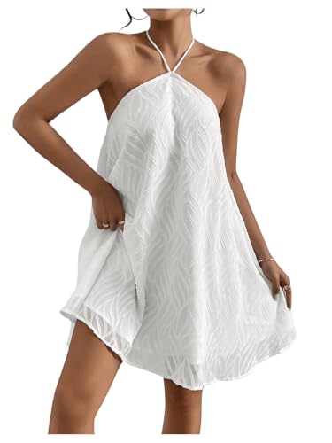 MakeMeChic Women's Summer Mini Dress Sleeveless Tie Back Halter Flowy Short Dress