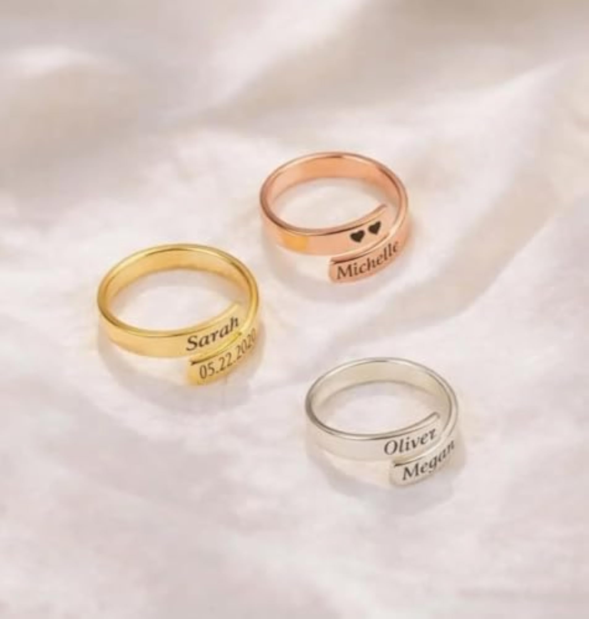 Personalized Couple Name Wrap Ring, Custom Engraved Stainless Steel