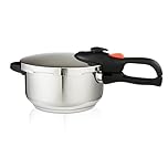 GEEPAS 4L Stainless Steel Pressure Cooker | Induction Hob Compatible Cooker | Quick Pressure Release Dual Handles for Fast Cooking at Home or in Catering Kitchens Energy Efficient Safety Lock Silver
