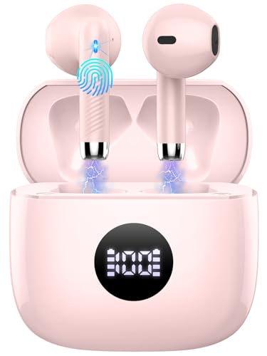 Image of Jxrev Wireless Earbuds, Bluetooth 5.4 Earbuds Stereo Bass, Bluetooth Headphones in Ear Noise Cancelling Mic, USB C Sports Earphones IP7 Waterproof, 40H Playtime Mini Charging Red