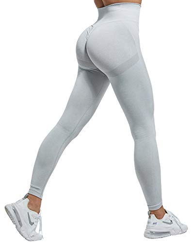 CHRLEISURE Butt Lifting Workout Seamless Leggings, Scrunch Butt Yoga Pants Squat Proof Workout Tight LGray M Light Grey