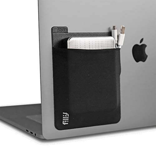 Fillit Pocket, Black, Reusable Adhesive Pocket Storage for External Hard Drives, Battery Packs
