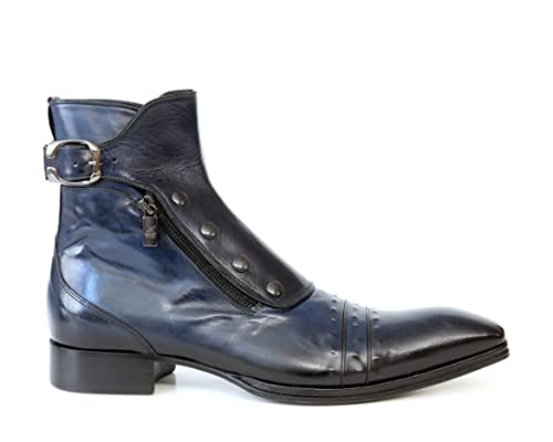 Jo Ghost 3206 Italian Cognac Crocodile Print Leather Ankle Boots with Zippers, Buttons & Buckle