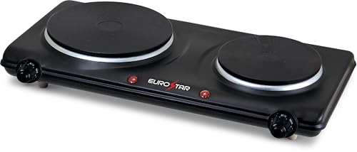 EUROSTAR ES212BK Double Burner With Cast-Iron Flat Plates, Black