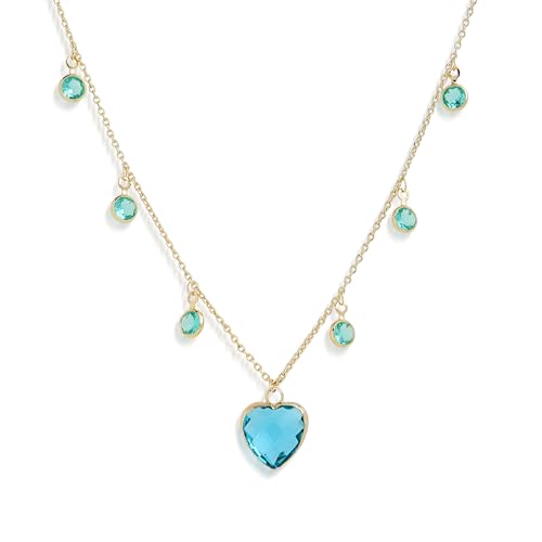 Sonateomber Teal Blue Crystal Heart Charm Choker Necklaces for Women, Dainty Gold Rhinestone Pendant Adjustable Chain Wedding Prom Jewelry Gifts