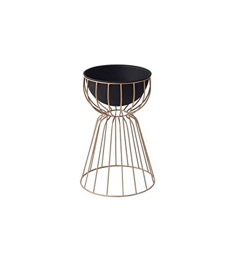 Image of Decor de Maison Handcrafted Twin Medium Bloom Floor planters|Modern Planters |Decorative Metal Planters for Lawn /Garden /Balcony / |Luxury Planter for Living Room /Office /Home (Black Bowl, Small)