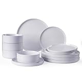 Famiware Nebula Plates and Bowls Set, 12 Pieces Dinnerware Sets, Dishes Set for 4, Light Gray