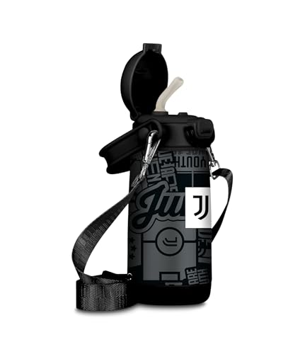 Miniatura 2 de Seven Botella Kid Juventus, negra, 400 ml, acero inoxidable, sin BPA, hermética, hermética, a prueba de fugas, calor 12h/frío 24h, correa incluida, escuela, deportes, viajes, para niños, idea regalo