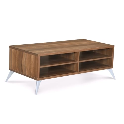 Image of Nilkamal Trixie Center Table | Wooden Coffee Table for Sofa Set | Tea Table with 1 Surface Top and 4 Shelves | Open Storage Organizer for Living Room, Office | Oak