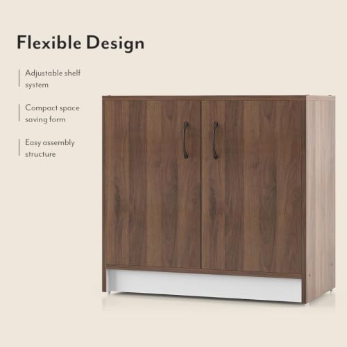 Image of Urban Ladder Alex Shoe Cabinet Closed Storage Shoe Rack | Stores 9 Pairs, Classic Walnut Finish