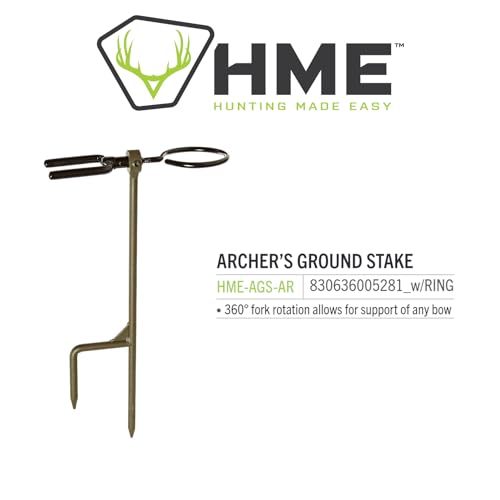 HME High Performance Portable Easy-To-Install Versatile Durable Archer's Ground Bow Stake with 360-Degree Rotating Fork - Arrow Ring Included