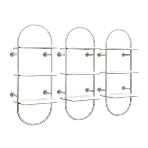 XPLKQXE Racks De Exhibición Minorista, Vitrina De Exhibicións De Pared, Estanterías Flotantes De 3 Niveles, Soporte De Bolsos para Tienda De Ropa, Rack Pared Minorista(Silver)