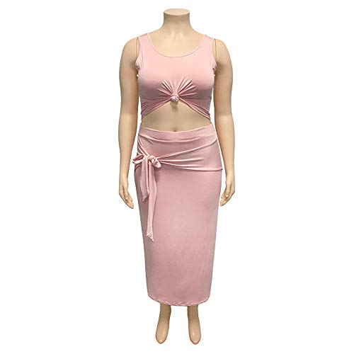 Image of Plus Size Women 2 Piece Outfits Sets Sexy Tracksuit Midi Dress,Sleeveless Tank Top Bodycon Skirts Set Casual Summer