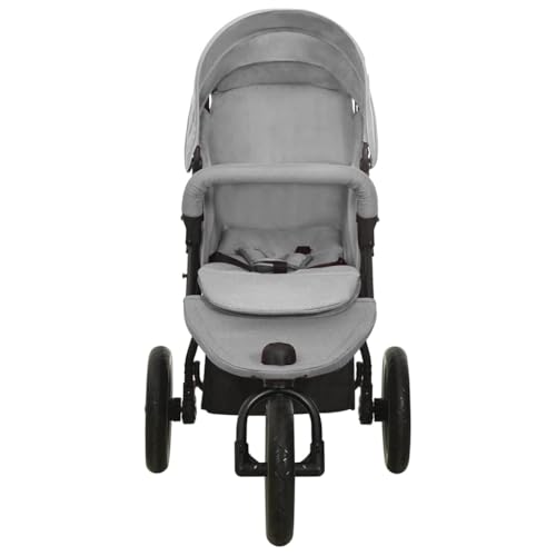 2. Bild von vidaXL Kinderwagen mit Verdeck Korb Einhand-Klappsystem Kinder Baby Buggy Kinderbuggy Kindersportwagen Reisebuggy Sportwagen Hellgrau Stahl
