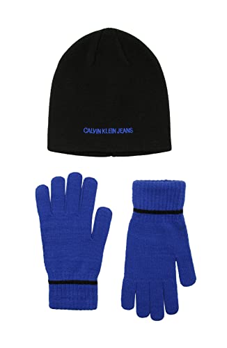 Image of Calvin Klein Boys' Embroidered Ck Beanie and Glove Set, Acid Lime
