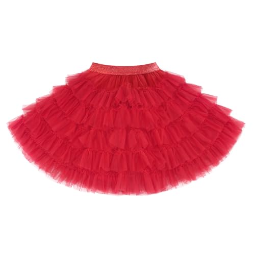 Stelle Tutu for Girls Ballerina Red Fluffy Tulle Princess Tutu Skirt Birthday Party New Year Dress Up(Red 10-11Y)