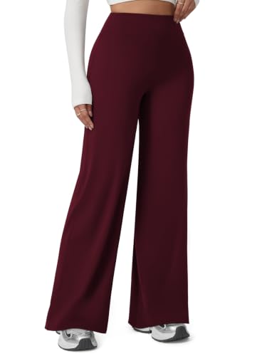 Straight Leg Leggings Women, Butt Lifting High Waisted Wide Leg Yoga Pants, No Front Seam Workout Gym Lounge Pants-Purple-L — view 2