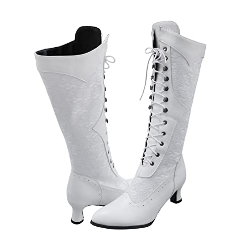 Bottes hautes en dentelle pour femme avec fermeture éclair élégante