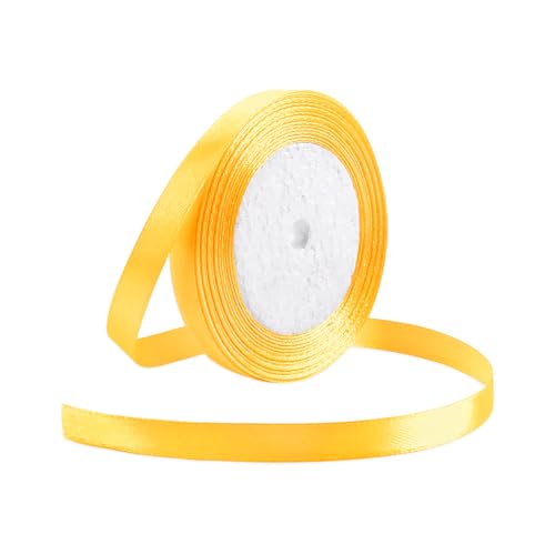 25 Yard Yellow Satin Ribbon Roll 3/8 Inch Fabric Ribbon for Craft Bows Rose Bouquet Holiday Gift Wrapping Party Decoration