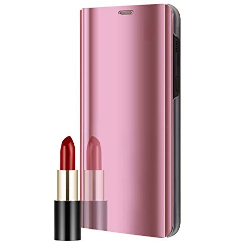 Ekakashop Compatible avec Coque Galaxy S8,Miroir Coque Compatible avec Samsung Galaxy S8, Or Rose Bling Shiny Transparente Clair Brillant Cover Rabat Cuir Clapet Case Housse Protecteur