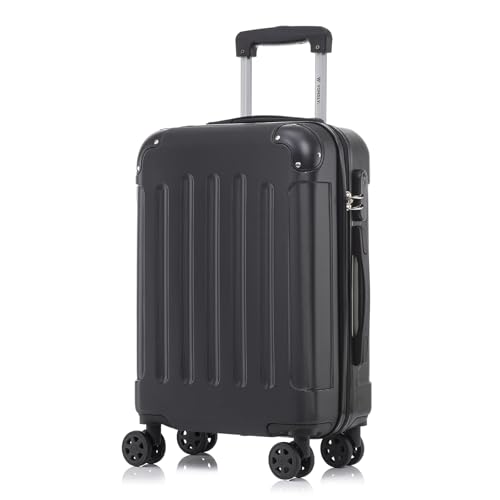 yonsly Koffer Suitcase M Schwarz, Trolley Reisekoffer, Rollkoffer Handgepäck, Kabinenkoffer mit 4 Rollen 360°, Hartschalenreisekoffer, Zahlenschloss, Weicher Gummigriff