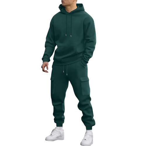 Survêtement en coton uni pour homme, ensemble de loisirs avec sweat à fermeture éclair et cordon