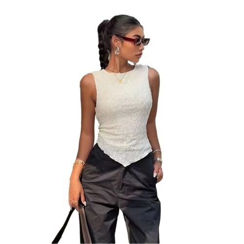 Top de encaje de doble capa para mujer blusa camisola sin mangas verano