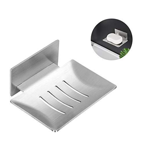 Self-Adhesive Soap Dish Stainless Steel Draining Soap Dish Holder Rustproof for Bathroom Kitchen Shower