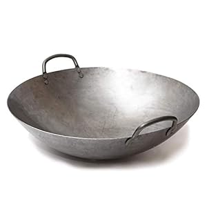 Craft Wok Big 16 Inch Heavy Canton Style Hand Hammered Carbon Steel Wok (Round Bottom) / 731W87