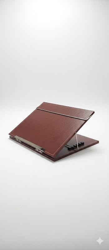 Image of Leatherette Table Top Writing Desk | Height Adjustable Leatherette Study Stand with Acrylic Finish | 10 mm Thick | Brown Color | Size - 18 x 24 Inch