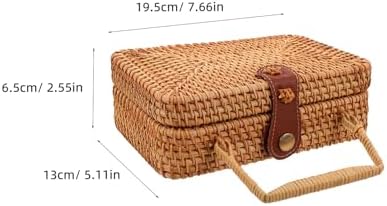 HOOWIFFY Handmade Rattan Wicker Clutch Purse Featuring Durable Pu Leather Buckle Lightweight Vintage Small Basket Bag for Women for Picnic or Evening Events - 3