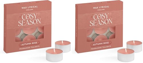 Wax Lyrical Autumn Rose Tealights | Elegant & Romantic Fragrance | Floral & Exotic Oud Notes | Box of 9 Tealight Candles (Pack of 2)